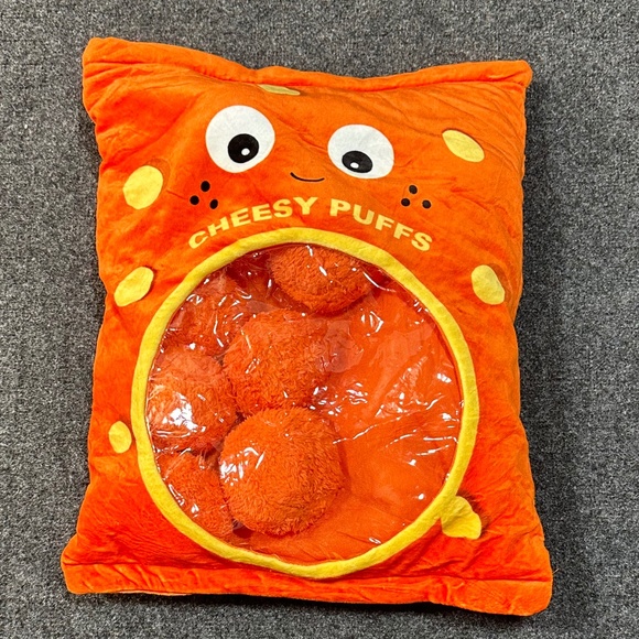 Kidrobot Yummy World Cheesy Puffs Plush Toys 7 Puffs Zippered Pillow Bag 14x12 - Picture 7 of 7